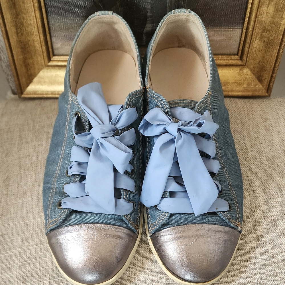 Denim Blue and Metallic Silver Combo Made In Korea Fashion Sneakers